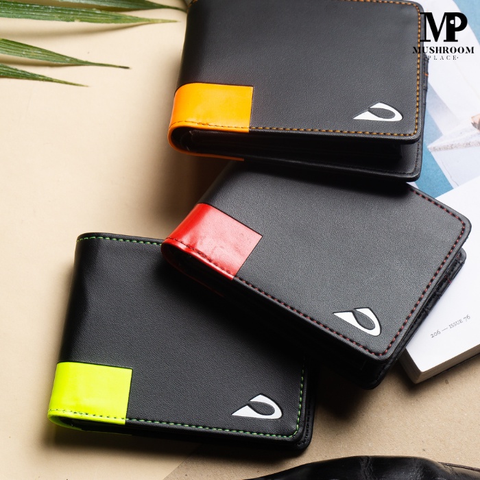 Dompet Pria Tipis Simple Lipat Pendek Planet Ocean Hitam Polos List Warna Stabilo Original - P015