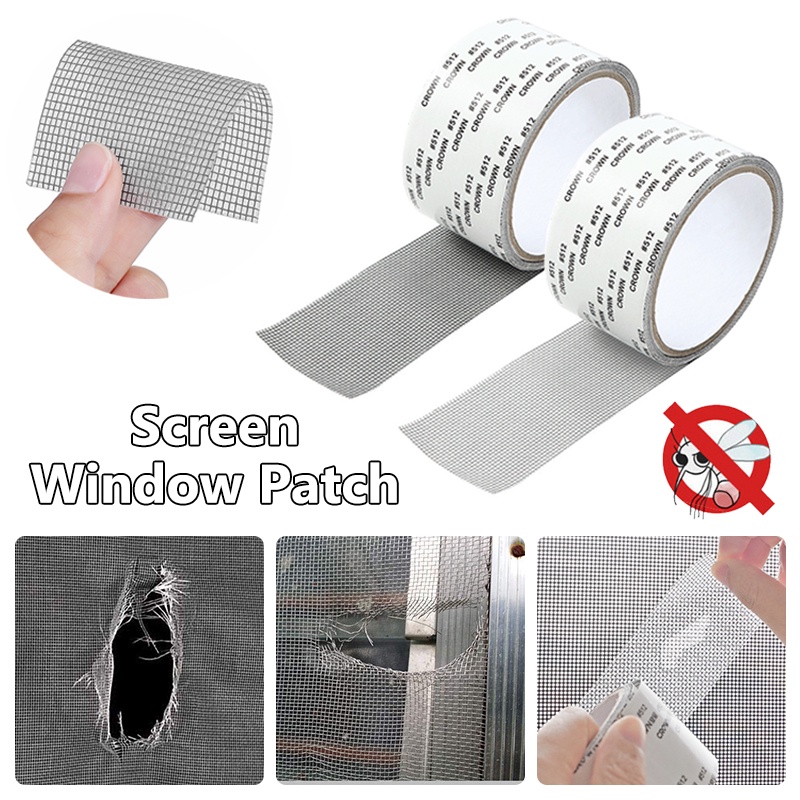 ღ Jendela Layar Kelambu Perbaikan Tape Anti Nyamuk Mesh Lengket Patch Perbaikan Tape Kuat Self Adhesive Fiberglass Patch untuk Layar Lubang Air Mata Perbaikan