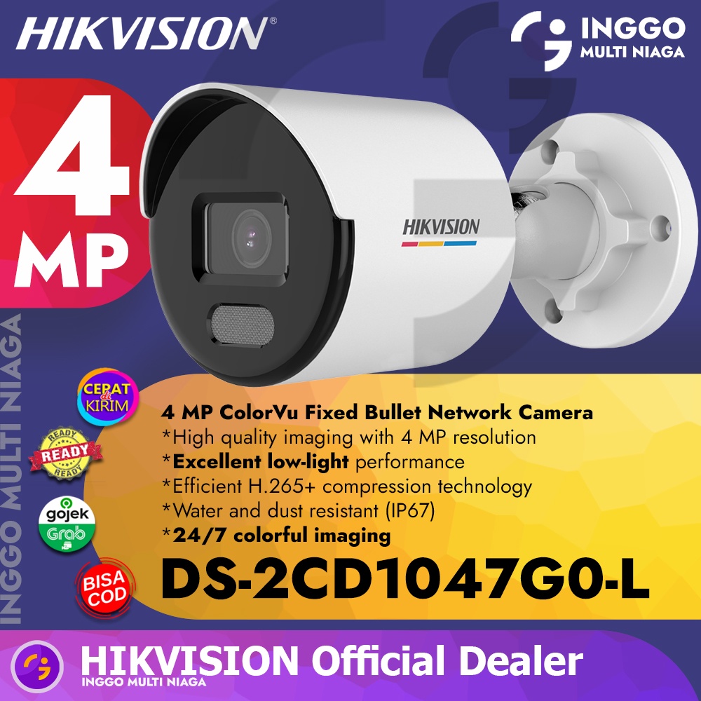 KAMERA IP HIKVISION DS-2CD1047G0-L 4MP 4 MEGAPIXEL COLORVU IP CAMERA