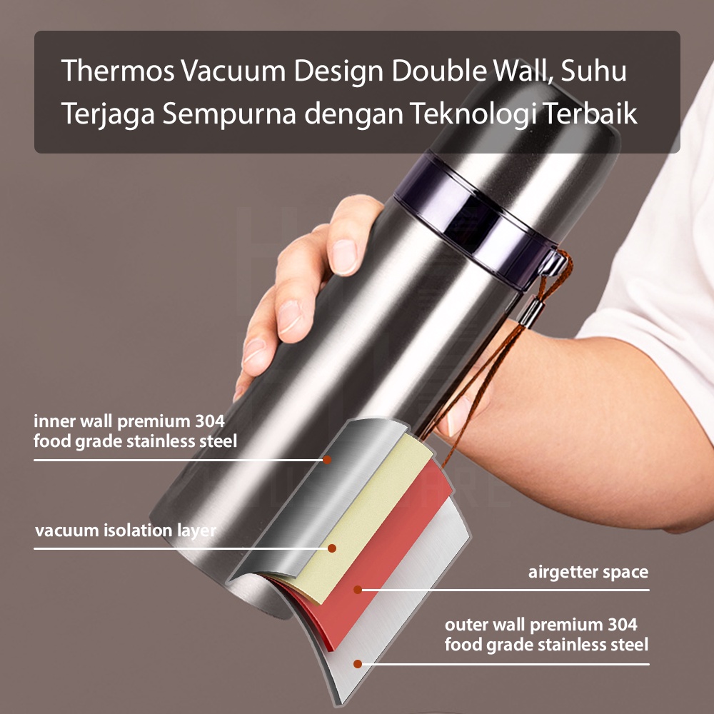 HUGO Termos Stainless Steel Tahan Panas Dingin 12 Jam Termos Air Panas Premium Quality