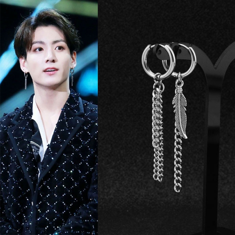 Anti Peluru Pemuda Tian Jungkook Gaya Yang Sama Anting Rantai Asimetris Anting Mix Match Unik Klip Telinga