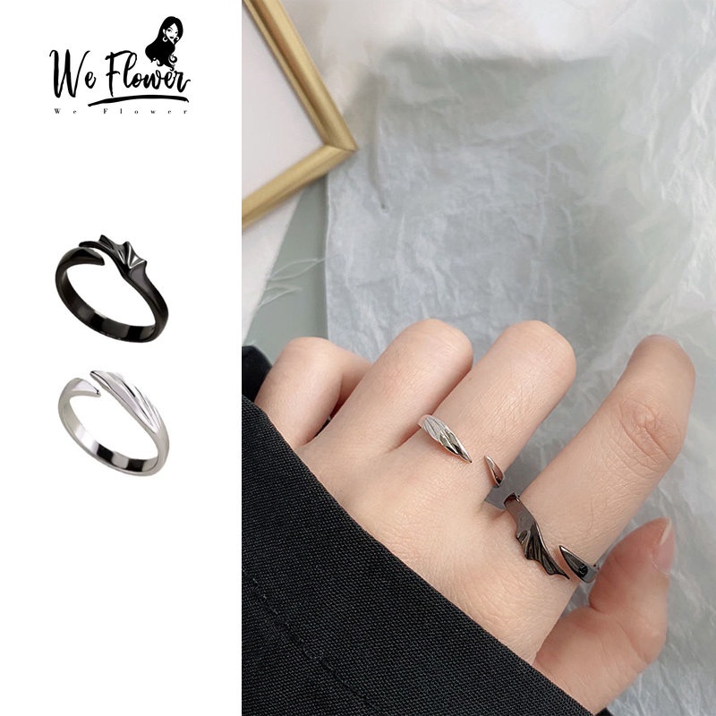 Kami Bunga Punk Hitam Perak Sayap Malaikat Jahat Terbuka Cincin Untuk Pasangan Teman Unisex Fashion Rings Chic Jari Manset Perhiasan Hadiah