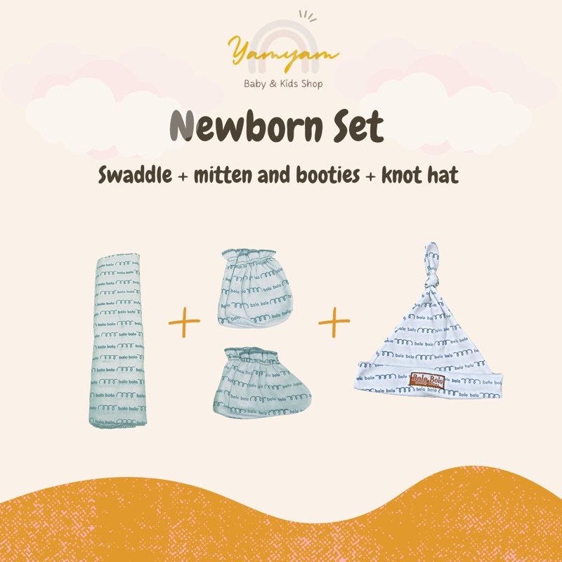 newborn set bedong set package paket bayi baru lahir swaddle mitten booties knot hat bedong sarung tangan kaki sartaki stk topi bayi