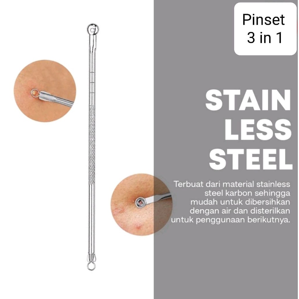 Pinset Komedo Pembersih Jerawat dan Komedo Blackhead di Wajah 1 set isi 3 Pcs