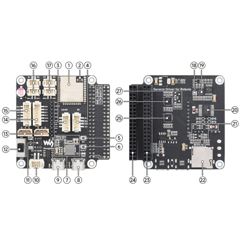 Zzz Papan Driver Umum Untuk Robot Mendukung Wifi ESP-NOW Komunikasi 7-13v Input Driver Board Type-C Download Port