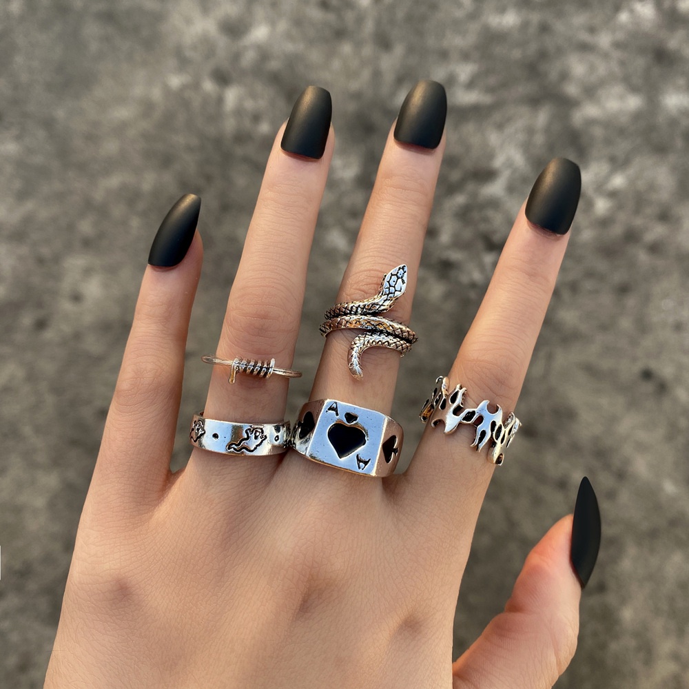 Vintage Gothic Metal Rings Set Untuk Wanita Pria Unisex Geometris Retro Multi Knuckle Joint Finger Ring Ular Perhiasan Trendi