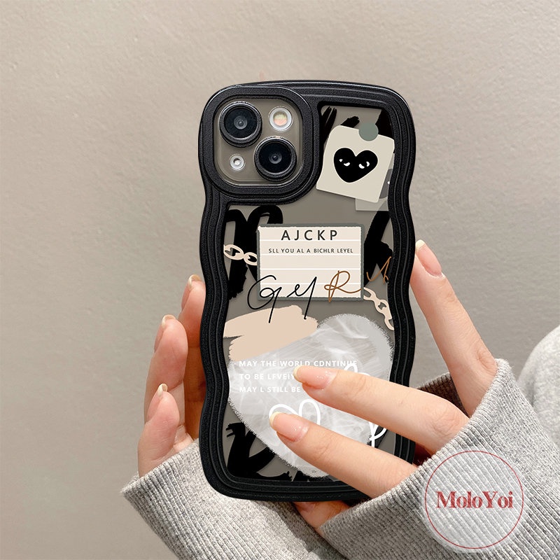 IPHONE Ins Lucu Cinta Hati Graffiti Case Kompatibel Untuk Iphone14 13 12 11 Pro Max 7plus 8plus 6 6s 8 7 Plus XR 14Plus X XS Max SE 2020 Comme des Garcons Lembut TPU Cover