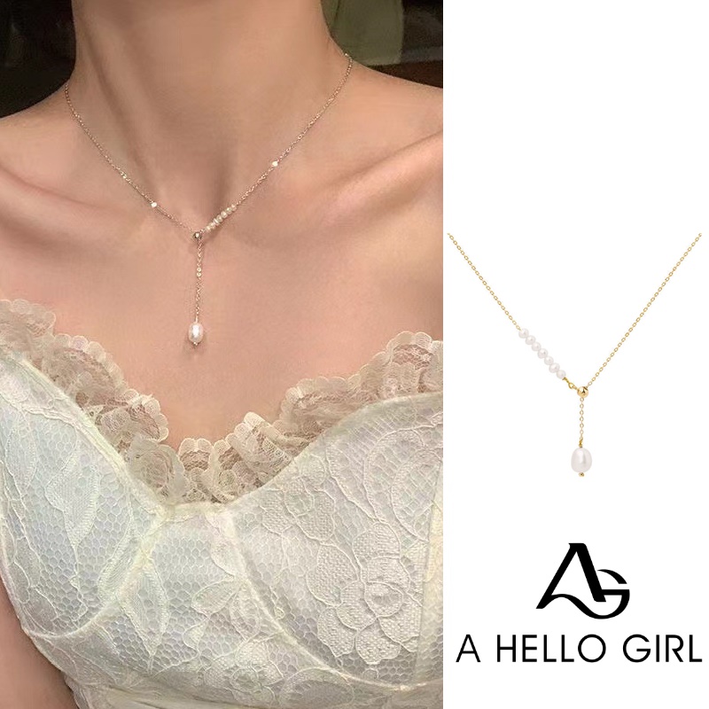 2022 Kalung Rantai Liontin Mutiara Air Tawar Alami Adjustable Untuk Wanita