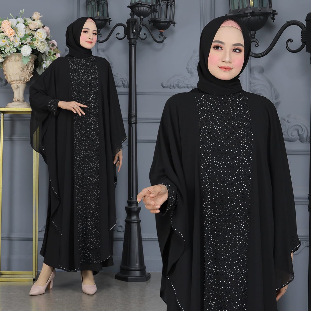 abaya rompi  turkey hitam full bordir dan mutiara- abaya bahan  ceruty babydoll mix jersy -abaya bus