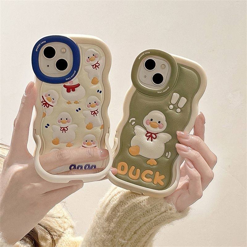 IPHONE Casing Ponsel Bentuk Gelombang Desain Bebek Putih Kartun Kompatibel Dengan Iphone12 13 14 11 Pro Max X Xs Max Xr Ddwrf