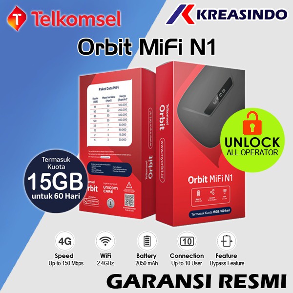 Telkomsel ORBIT Mifi N1 Bonus Data Kuota HKM-M21 Modem Mifi Wifi Garansi Resmi