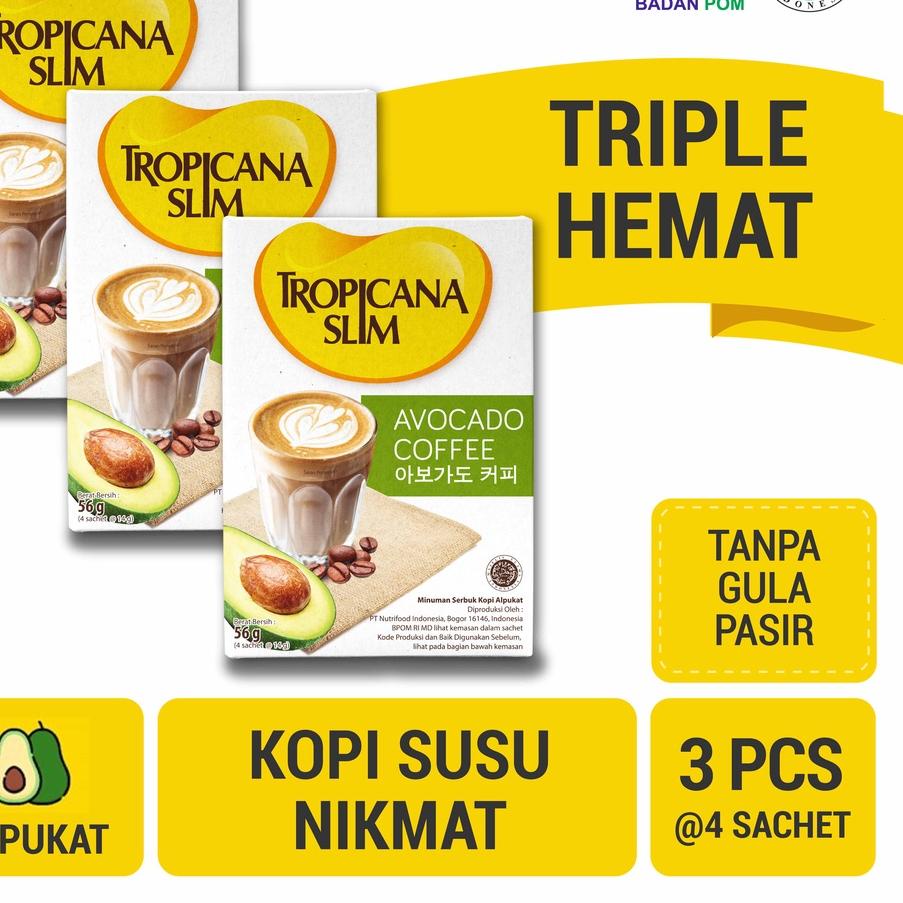 

▲ Triple Pack - Tropicana Slim Avocado Coffee 4 Sachet - Kopi Susu Nikmat Bebas Gula Pasir ⅎ