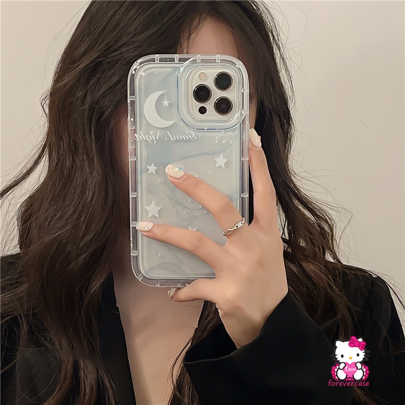 IPHONE Fantasy Starry Sky Case Kompatibel Untuk Iphone11 14 13 12 Pro MAX 7plus XR 7 8 6 6S Plus X XS MAX Airbag Shockproof Gradient Stars Moon Soft TPU Clear Couple Case