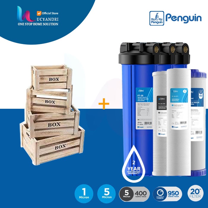 Paket Penguin FB-20 PP + CTO + GAC Filter / Saringan / Penjernih Air