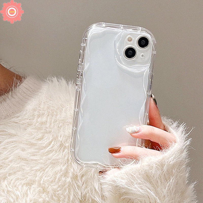 IPHONE Casing Ponsel Kompatibel Untuk Iphone11 7plus XR 12 13 14 Pro MAX X XS Max7 8 Plus SE 2020 Mode Sederhana Cat Air Gelombang Bingkai Bantal Halus Glossy Bergelombang Tepi Shockproof Soft Case