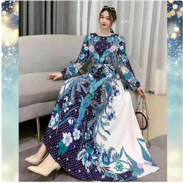 DRESS WANITA MAXI ESTILO BIRU MERAK IMPORT BKK BANGKOK