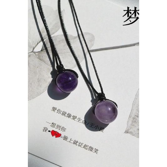 Kalung Tali Hitam Adjustable Liontin Amethyst Alami