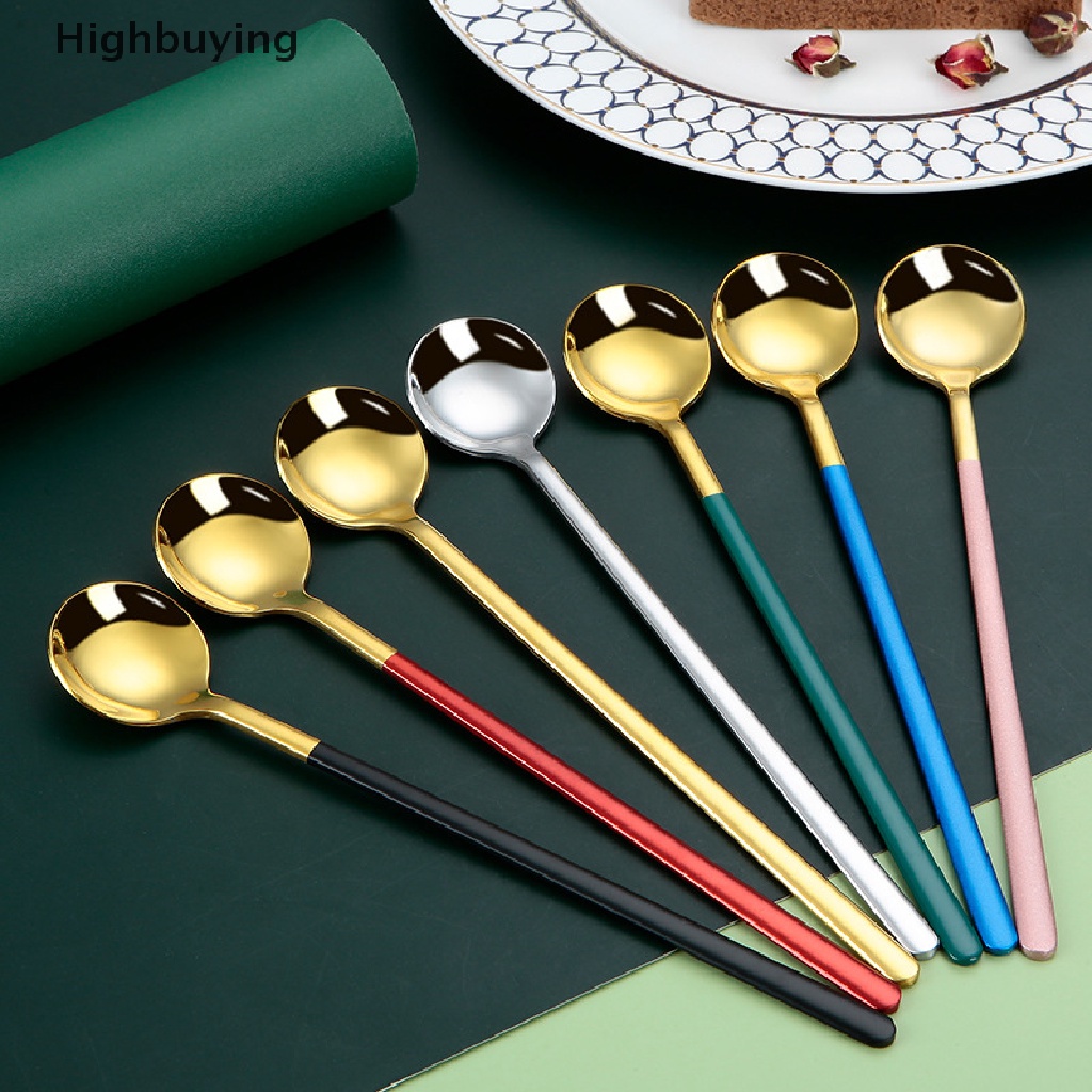 Hbid Warna Hujan Gagang Panjang Stainless Steel Sendok Kopi Es Krim Dessert Spoon Glory