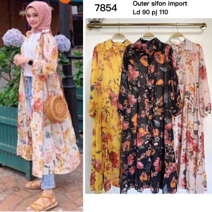 BEST SELLER LONG CARDIGAN SIFON MOTIF BUNGA IMPOR BERKUALITAS