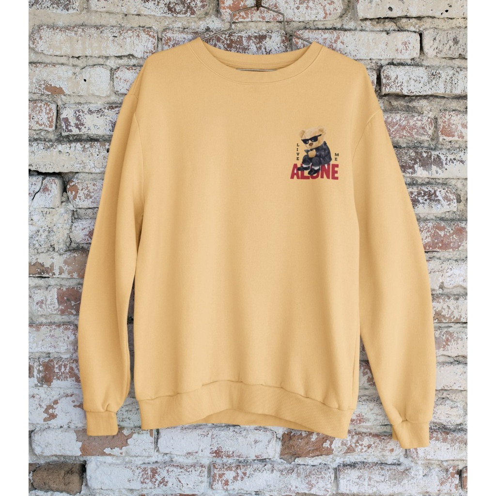 SWEATER WANITA OVERSIZE LIVE ME ALONE BEAR // CREWNECK WANITA LUCU PREMIUM SIZE M TO XXL FLEECE TEBAL LEMBUT TERBARU,