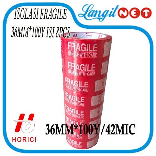 HORICI106 FRAGILE TAPE MERAH PUTIH 4 1 36MM x 100Y 42MIC 8PCS