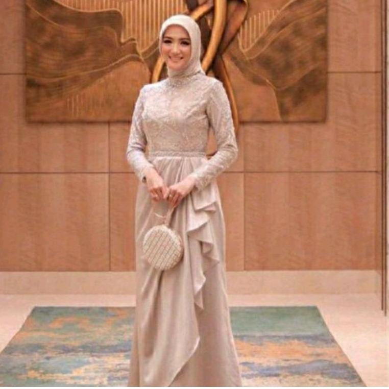 Harga Spesial GAMIS -Dres duyung cantik brukat mutiara warna moca -ukuran s m L xl xxl -gaun pesta -
