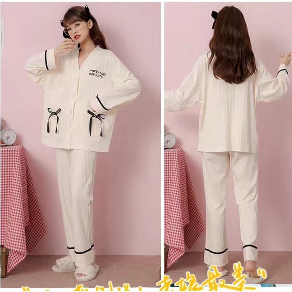 Baju tidur piyama pp bahan kaos import corak salur