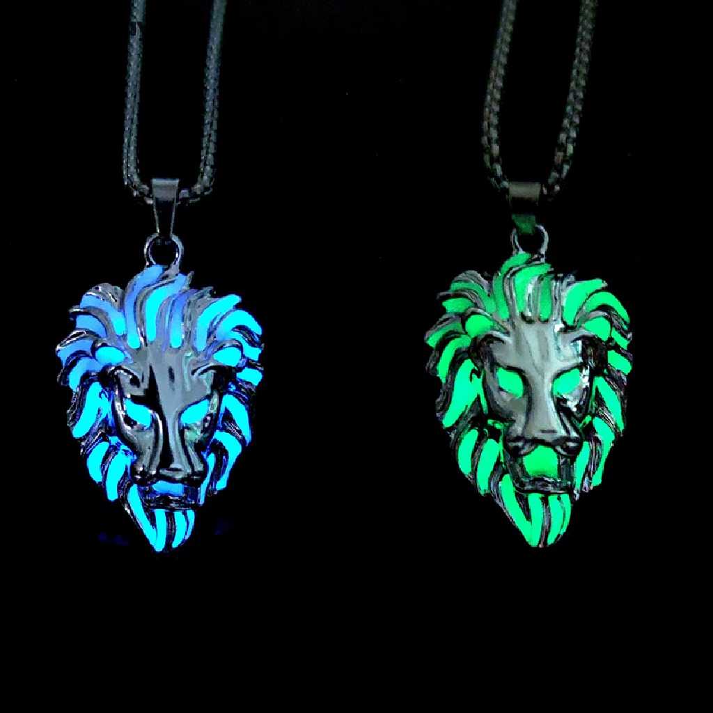 Hbid Kepribadian Kepala Singa Punk Glow Liontin Kalung Untuk Pria Glow In The Dark Hewan Sweater Rantai Bersinar Kalung Hiphop Perhiasan Aksesoris Glory