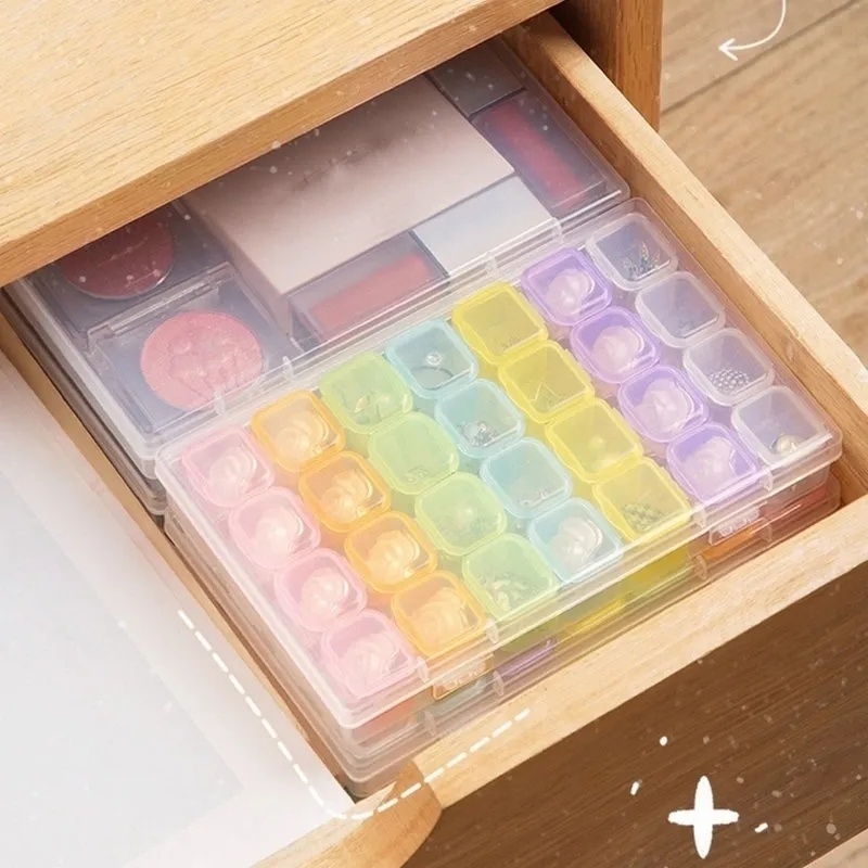 28kisi Warna-Warni Mini Kecil Desktop Storage Box Portabel Perjalanan Wadah Penyimpanan Perhiasan Untuk Cincin, Kalung, Anting Kuku Seni Berlian Sortir Case Serbaguna Transparan