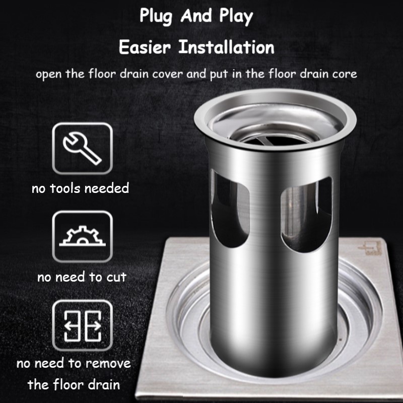 ღ Saringan Lantai Plug Stainless Steel Floor Drain Inti Air Drain Saringan Selokan Saringan Bau Tahan Serangga Tahan anti Penyumbatan Dapur Kamar Mandi Aksesoris