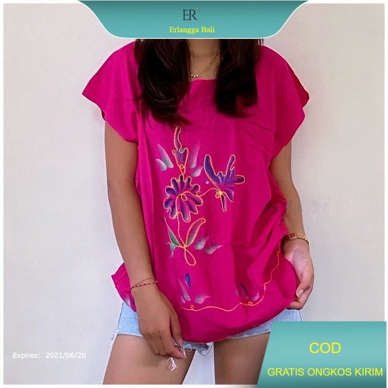 Tshirt Wanita Kekinian Bordir Lukis / Baju Bali