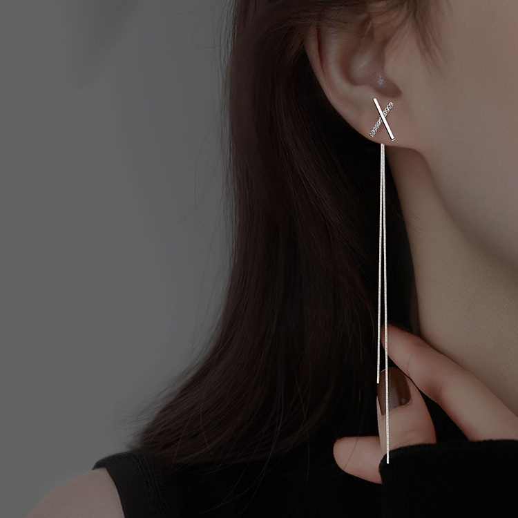 S925 Perak Rumbai Anting Eardrop Wanita Anting Panjang High-End Korea Ins Gaya Anting Hadiah