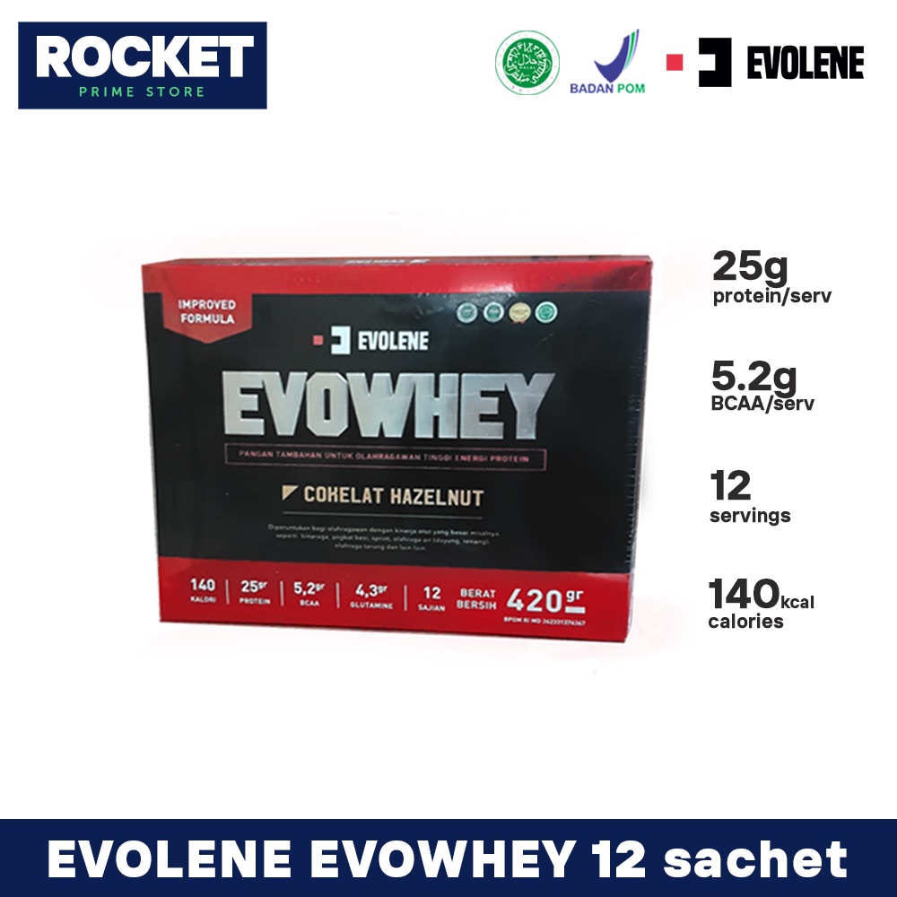 EVOLENE EvoWhey Whey Protein 12 sachet 420 gram Rasa Coklat Hazelnut