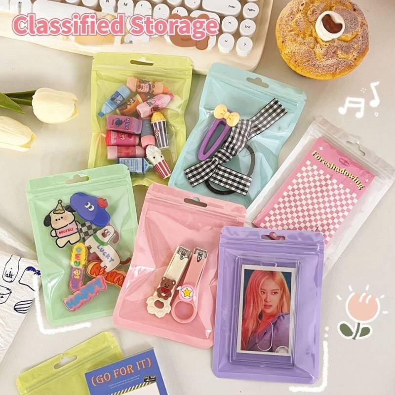 Macaron Color PET Self-Sealing Bags 10Pcs Lebih Tebal Colorful Penyimpanan Sealed Bag Universal Snack Aksesoris Organizer Bag