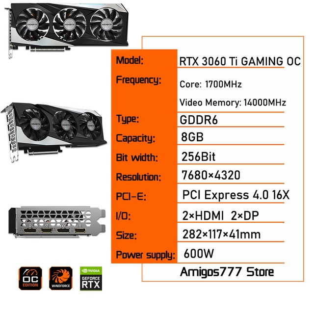 VGA CARD GAMING GeForce RTX 3060 Ti GDDR6 256 BIT