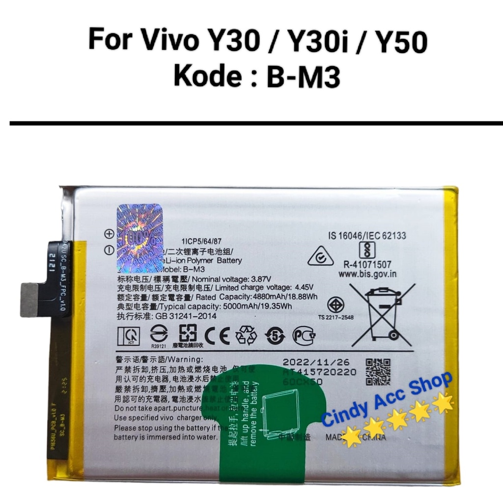 Baterai Batre For Vivo Y30 Y30i Y50 B-M3 BM3 Original Battery