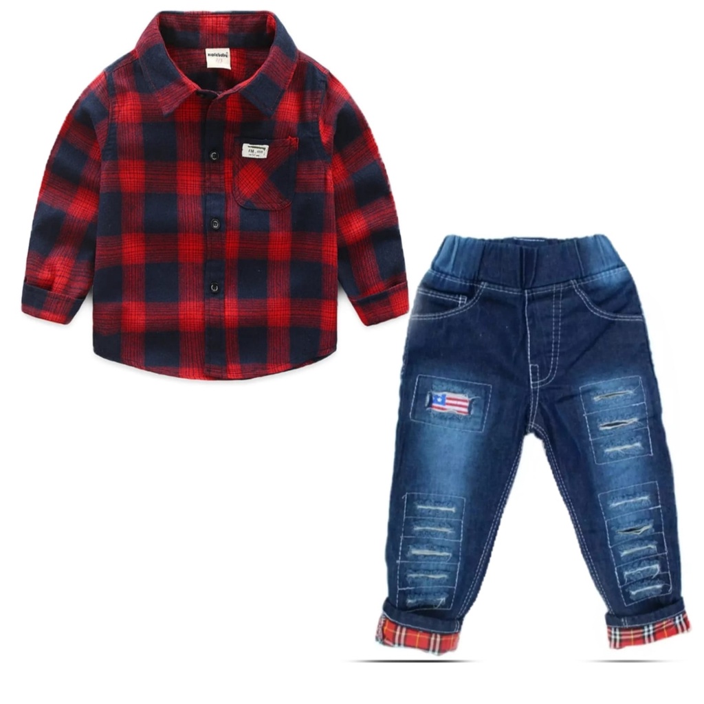 Grosir Stelan Anak Laki Laki Import Stelan Kemeja Flanel Anak Laki Kemeja Kotak Kotak Anak