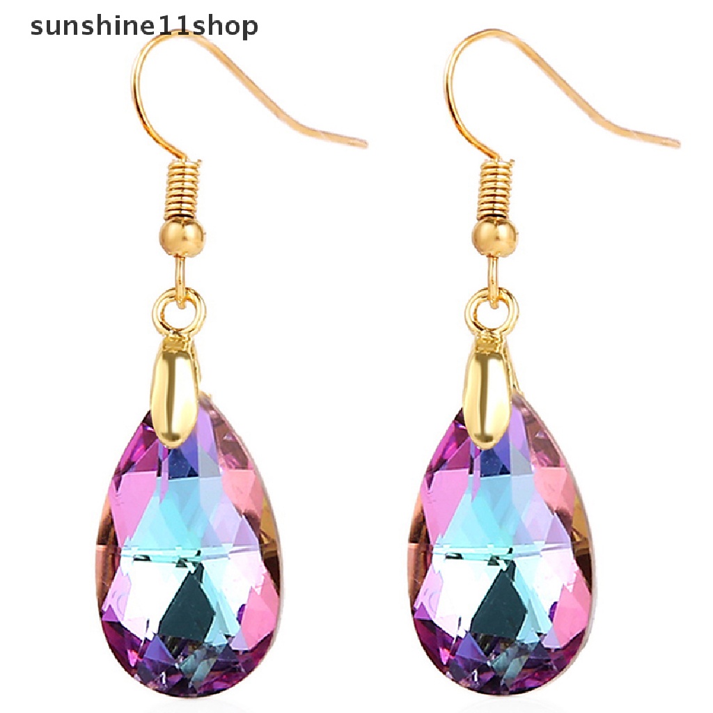 Sho Anting Wanita Droplet Drop Earrings Colorful Blue Kristal Liontin Wanita Perhiasan Hadiah Anniversary Perhiasan Aksesoris N