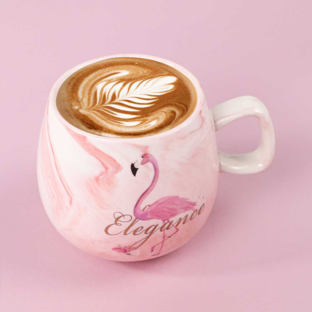 Gelas Cangkir Kopi Keramik Coffee Mug Desain Aesthetic Flamingo warna Pink 320ml