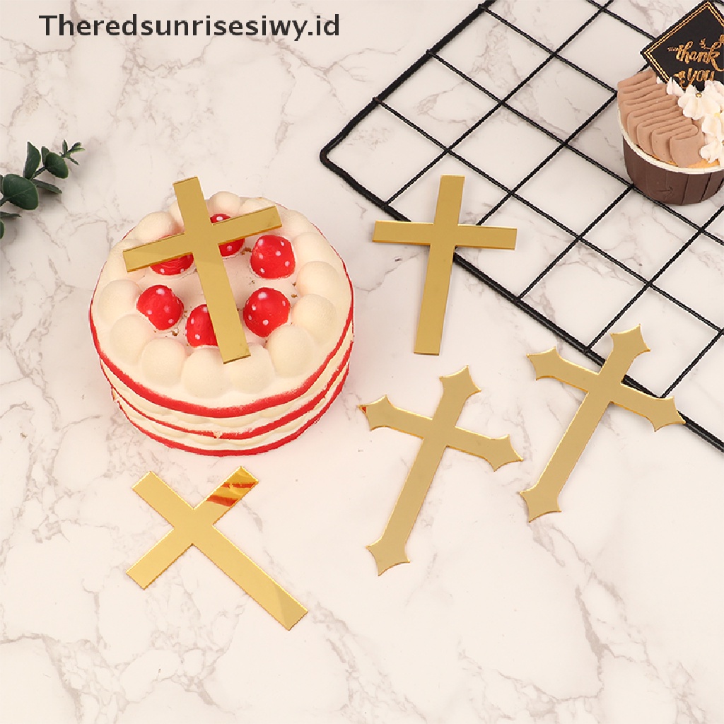 #New# 5pcs 10 * 7cm Topper Akrilik Silang Emas Perjamuan Pertama Minimalis Sisipan Kue~