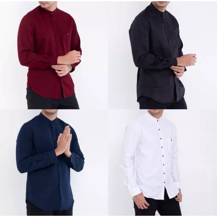Kemeja sanghai pria tanpa Baju kemeja polos laki-laki terkini dan termurah [ EKSLUSIVE ]