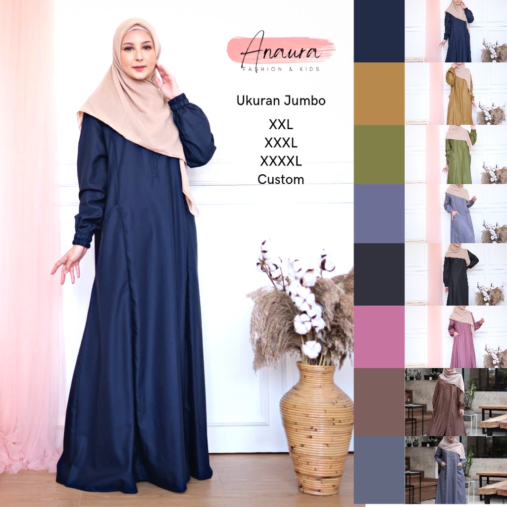 Gamis Jumbo Wanita Polos Dress Mikaila Katun Toyobo Fodu Premium Tebal dan Adem