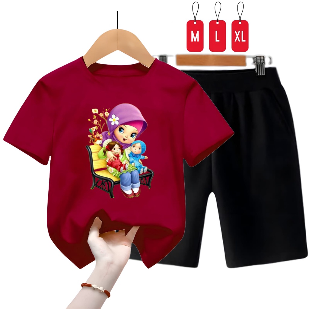 Hzl_outfit Setelan Baju Kaos Anak Perempuan Hijab Coisa