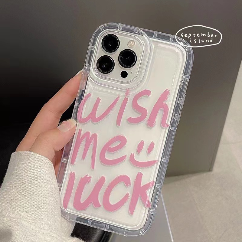 IPHONE Ins Pink Huruf Inggris Cocok Untuk Iphone14 14pro 14plus 13 13mini 13pro 13prm iPhone12 7Plus 8Plus Xr XS 13 12mini Pro Max TPU Empat Sudut Casing Ponsel Tahan Guncangan