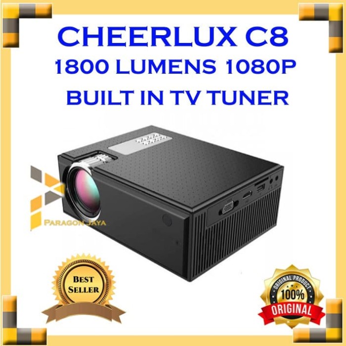 

[[JNT COD]] CHEERLUX C8 with TV Tuner Mini LED Projector 1800 Lumens 1080p - Hitam