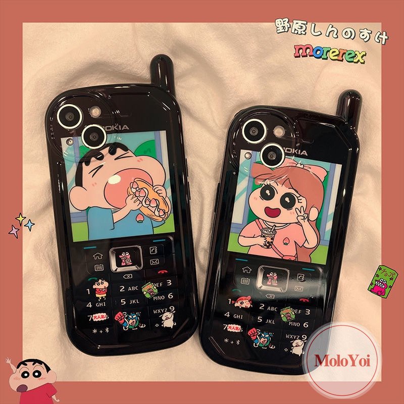 IPHONE Casing Bentuk Ponsel Kepribadian Retro Kompatibel Untuk Iphone11 13 14 12 Pro Max7 8 Plus XR X XS MAX Kreatif Kartun Crayon Shin-chan Sakurada Nene Soft Phone Cover
