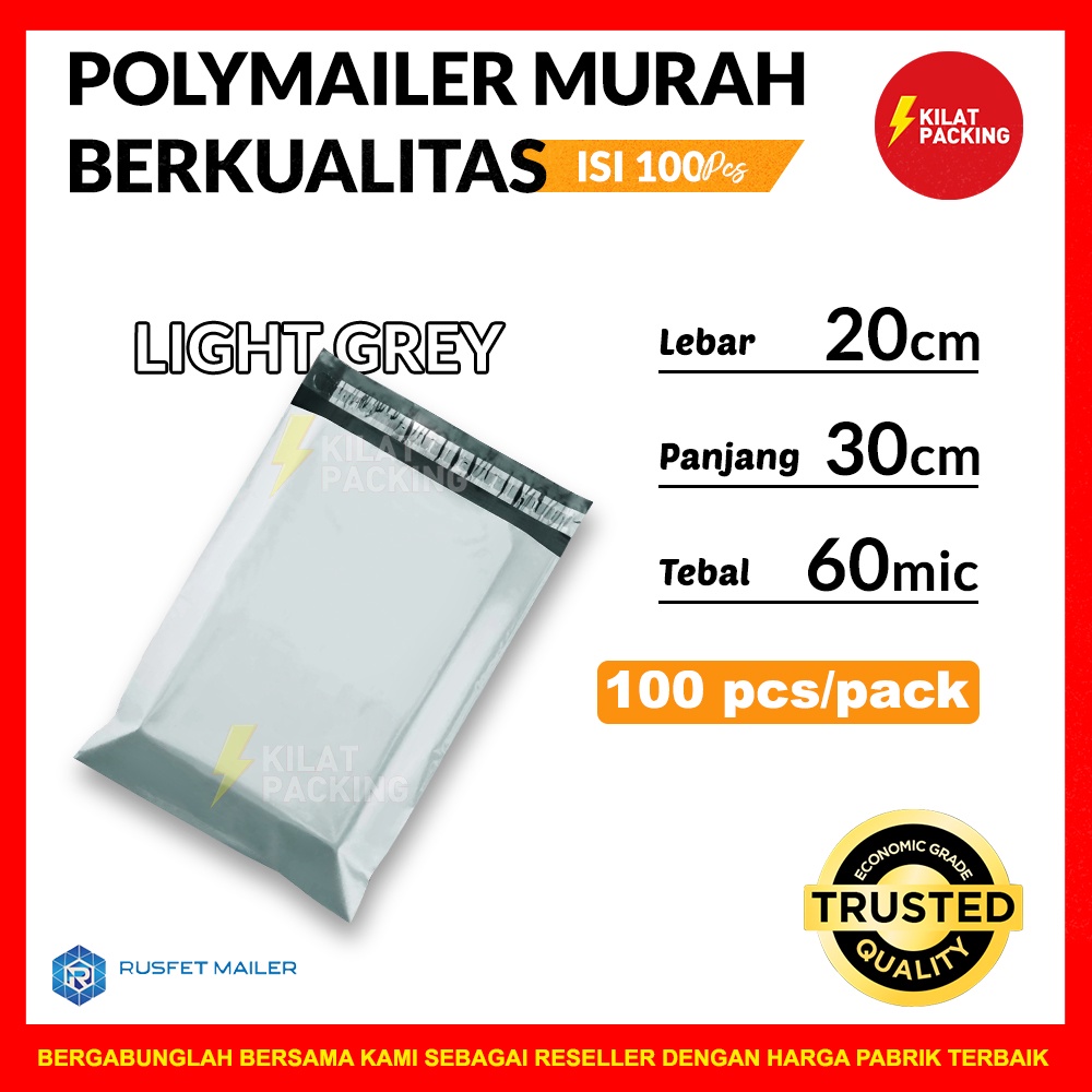 

POLYMAILER EKONOMIS LIGHT GREY 20CM x 30CM - PLASTIK PACKING ISI ±100 LEMBAR - HARGA DIJAMIN TERMURAH