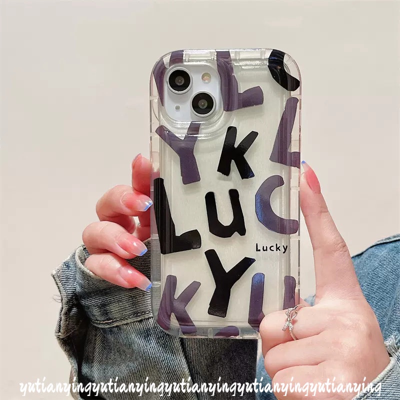 IPHONE Fashion Graffiti Simple Alfabet Inggris Lucky Case Kompatibel Untuk Iphone11 7 6 8 6S Plus 13 14 12 Pro MAX XR X XS MAX Airbag Shockproof Bening Lembut Anti Jatuh Cover