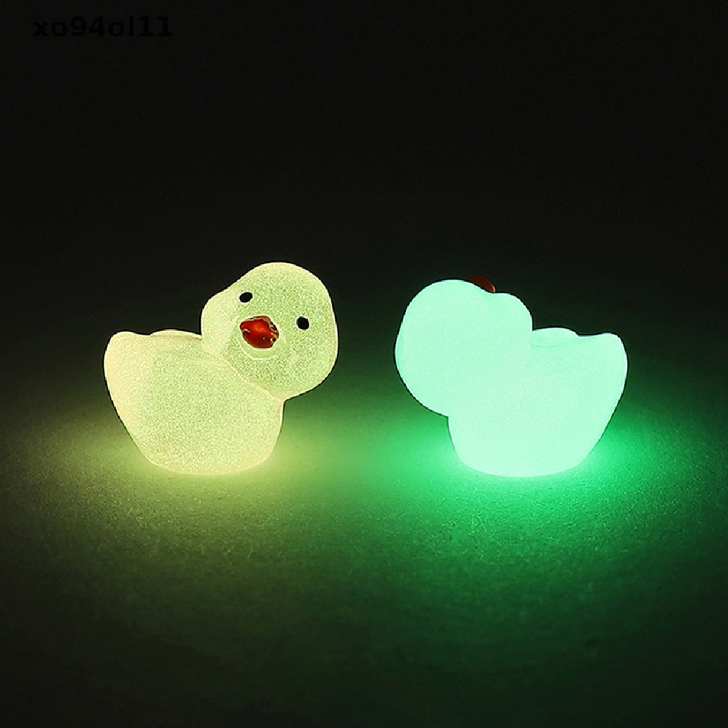 Xo 10Pcs Mini Luminous Resin Ducks Glow in The Dark Miniatur Ornamen Bebek Kecil Untuk Taman DIY Rumah Boneka Bebek Aksesoris OL