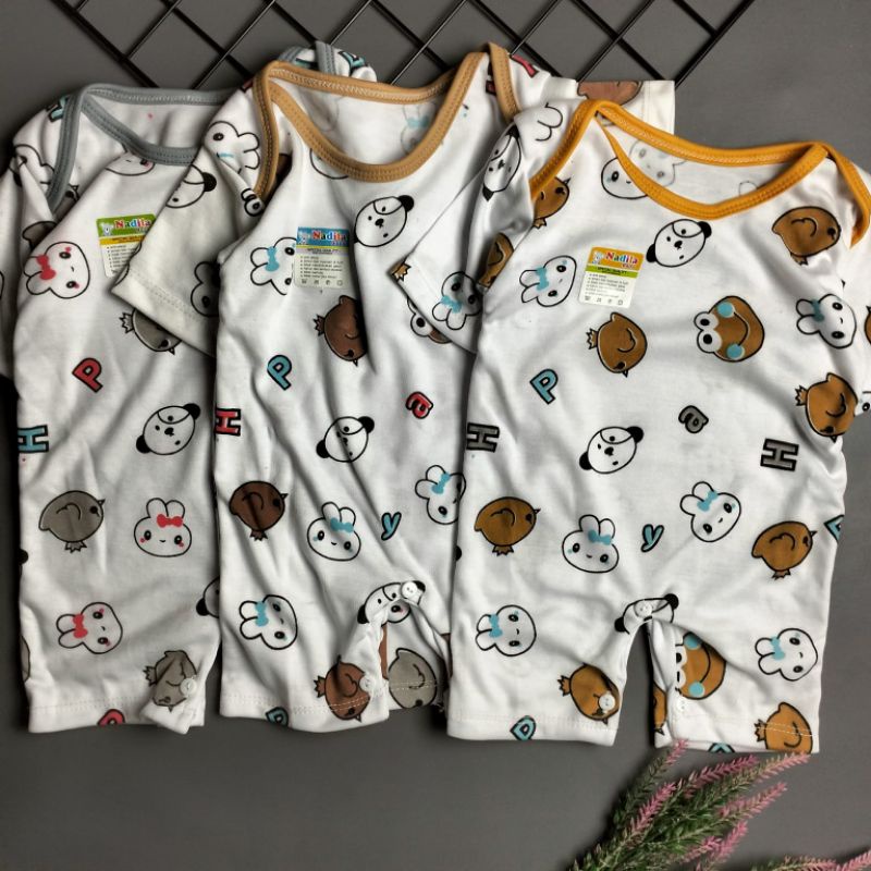 romper bayi newborn 0-3 bulan putih motif